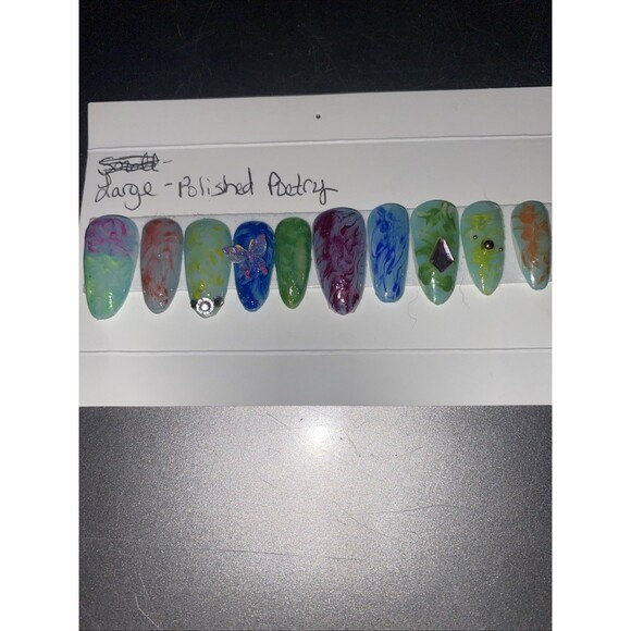Oval Shaped Handmade Press On Nails Large Size-Polished Poetry - Picture 2 of 2